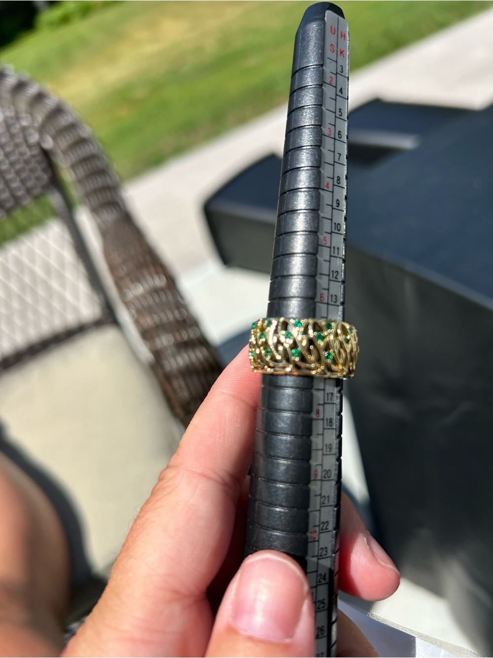 4/$100 Gold-Tone Green Gem Filigree Statement Ring size 7